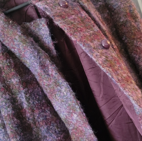 Bromley Boucle Scarf Trench Coat Union Made Wool Shades of Purple Womans XL - Picture 13 of 13